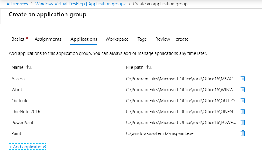 Azure WVD Application Groups